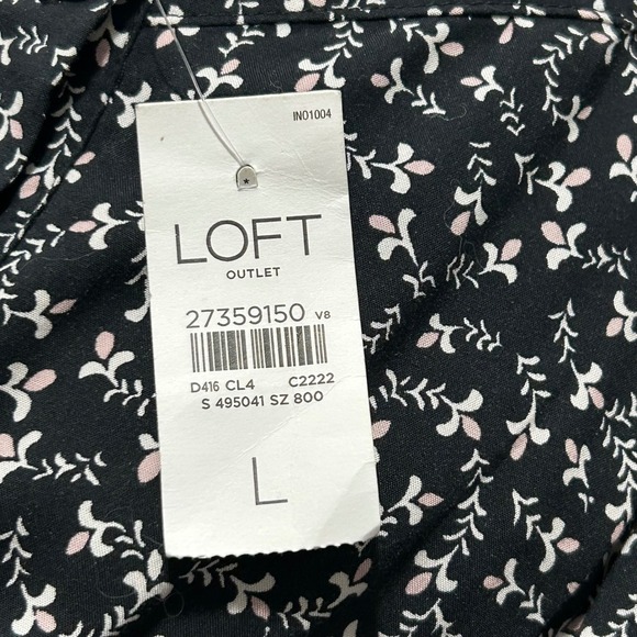 LOFT Black Floral Print Button Front Wide Leg Jumpsuit Size L‎ - Picture 9 of 12